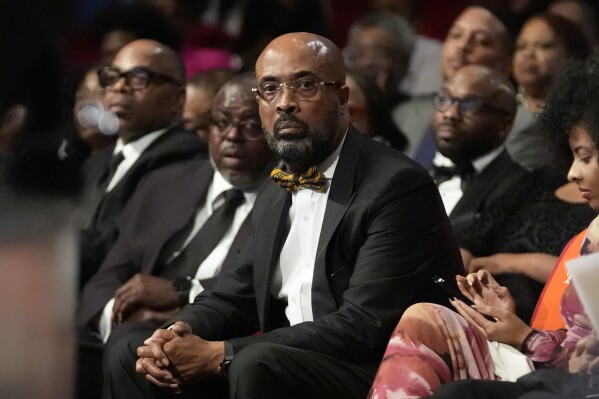 FILE - The Rev. Frederick D. Haynes III sits before speaking, Feb. 1, 2024, in Dallas. The Dallas pastor who took over leadership of the Rev. Jesse Jackson’s longtime civil rights organization resigned Tuesday, April 16, after less than three months on the job. (AP Photo/LM Otero, File)