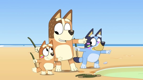 This image released by Disney+ shows a scene from the television series "Bluey." (Disney+ via AP)