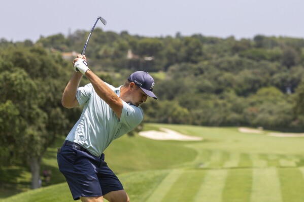 Bryson DeChambeau hits from the fifth tee during the second round of LIV Golf-Valderrama golf tournament Saturday, July 1, 2023 in Sotogrande, Spain. (Scott Taetsch/LIV Golf via AP)