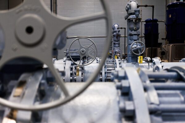 Pumps work inside the Sweeney Water Treatment Plant in Wilmington, N.C., Monday, April 28, 2025. (AP Photo/Ben McKeown)