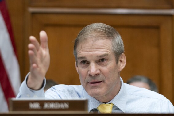 Rep. Jim Jordan, R-Ohio, chairman of the House Judiciary Committee, speaks during the House Oversight and Accountability Committee hearing on Capitol Hill in Washington, Wednesday, March 20, 2024. (AP Photo/Jose Luis Magana)