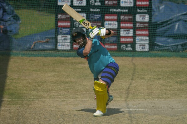 Australia's Josh Inglis bats in the nets ahead of their first one day international match with India in Mohali, India, Thursday, Sept. 21, 2023. (AP Photo/Altaf Qadri)