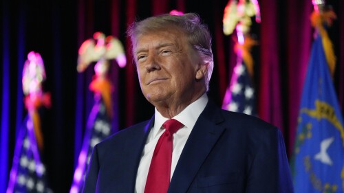 FILE - Former President Donald Trump speaks at a campaign event, Saturday, July 8, 2023, in Las Vegas. Lawyers for former President Donald Trump are asking Georgia's highest court to prevent the district attorney who’s been investigating his actions in the wake of the 2020 election from prosecuting him. (AP Photo/John Locher, File)