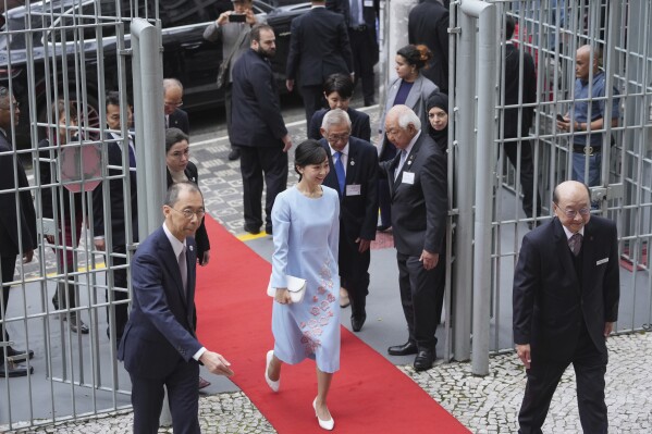 Japan's Princess Kako of Akishino arrives to the Bunkyo Brazilian Society of Japanese Culture in Sao Paulo, Friday, June 6, 2025. (AP Photo/Andre Penner)