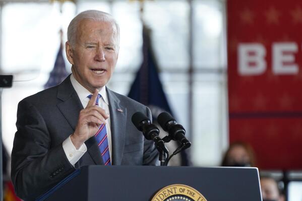 President Joe Biden speaks at an event to promote his infrastructure agenda at University of Wisconsin-Superior, Wednesday, March 2, 2022, in Superior, Wis. (AP Photo/Patrick Semansky)