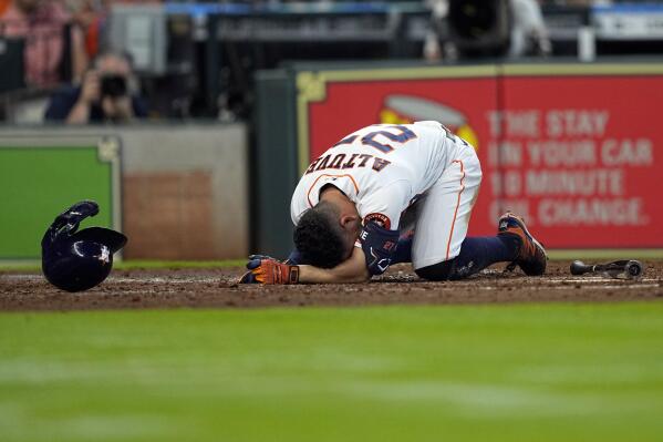 Jose Altuve leaves game after fouling ball off groin