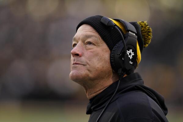 FILE - Iowa head coach Kirk Ferentz watches from the sideline during the first half of an NCAA college football game against Minnesota, Saturday, Nov. 13, 2021, in Iowa City, Iowa. Ferentz has disbanded an alumni advisory committee that was created after a 2020 investigation found evidence of racial bias against Black players in his program and bullying behavior by some of his assistants. (AP Photo/Charlie Neibergall, File)
