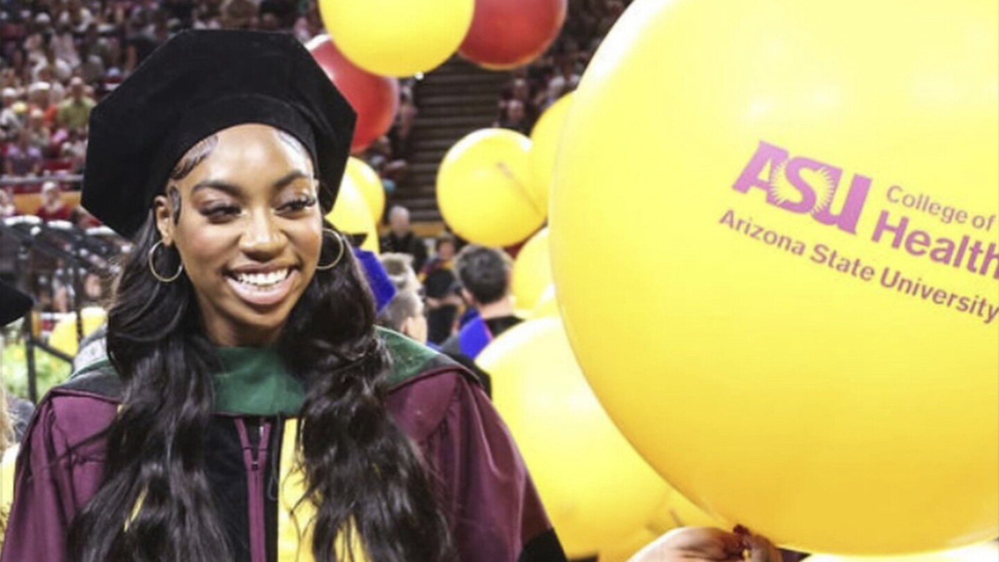 Dorothy Jean Tillman II participates in Arizona State University’s commencement, May 6, 2024, in Tempe, Ariz. Tillman, 18, earned her doctoral degree in integrated behavioral health in December at age 17 from the school. Tillman, of Chicago, began taking college courses at age 10. She earned her associate's, bachelor's and master's degrees before she turned 17. (Tillman Family via AP)