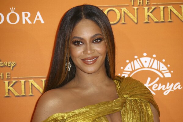 FILE - This July 14, 2019 file photo shows Beyonce at the "Lion King" premiere in London. YouTube announced Tuesday that Beyoncé will deliver an inspirational message to the 2020 class for its “Dear Class of 2020" event, which will take place June 6 at 3 p.m. EDT and will stream on YouTube. (Photo by Joel C Ryan/Invision/AP, File)
