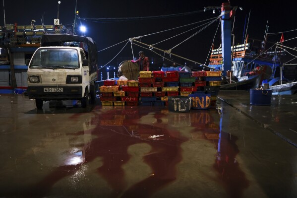 Fishers unload fish from their boats at the Da Nang harbor on March 5, 2025, in Da Nang, Vietnam. (AP Photo/Yannick Peterhans)