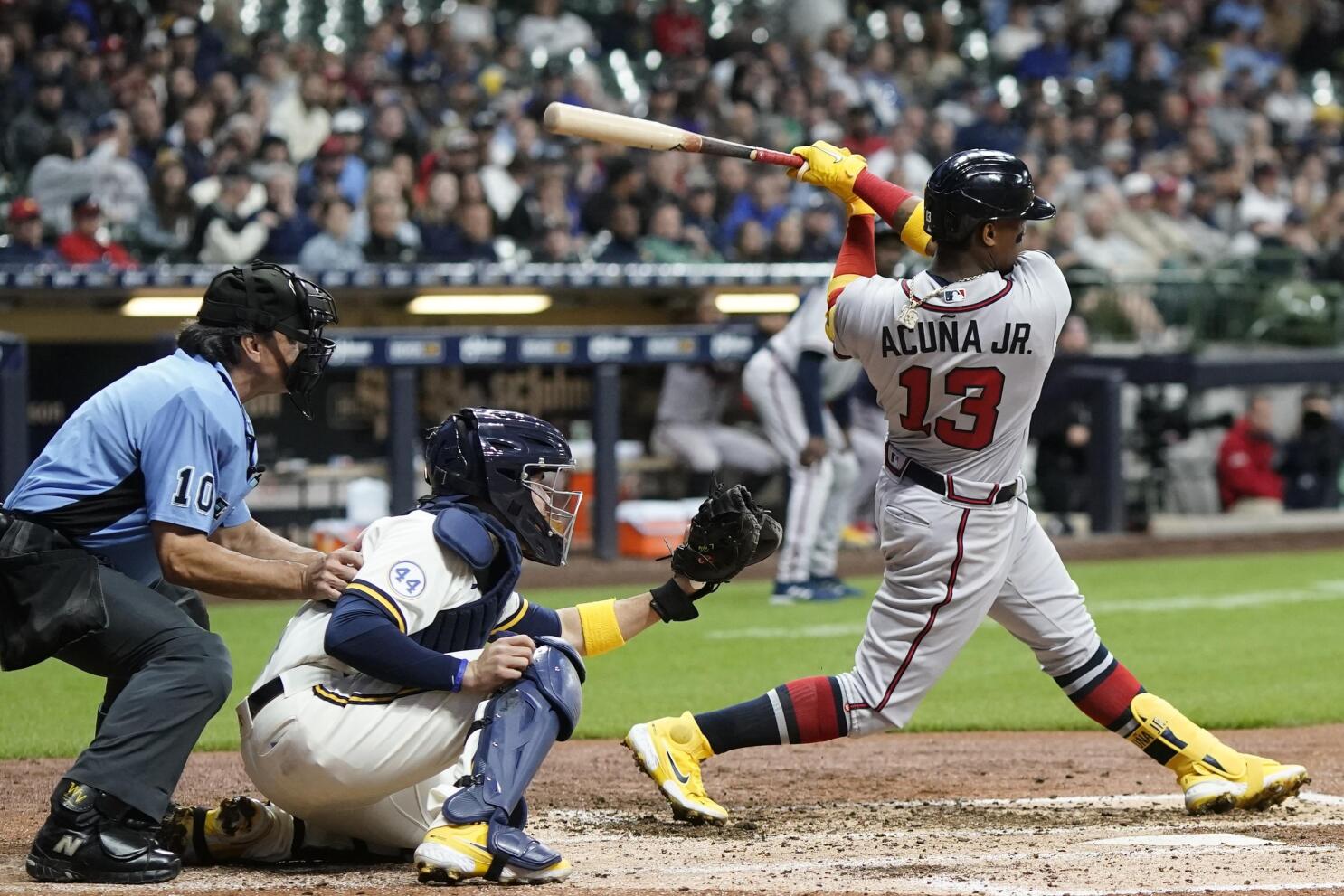 Braves' Ronald Acuna reacts to being pulled from game for not hustling