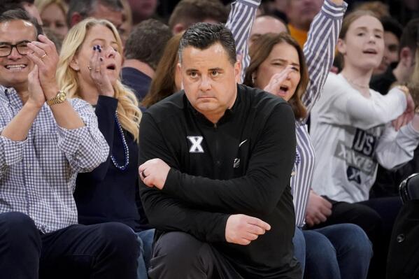 Xavier head coach Sean Miller works the bench in the first half of an NCAA college basketball game against Creighton during the semifinals of the Big East conference tournament, Friday, March 10, 2023, in New York. (AP Photo/John Minchillo)
