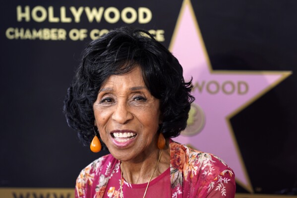 FILE - Actress Marla Gibbs appears at a ceremony honoring her with a star on the Hollywood Walk of Fame in Los Angeles on July 20, 2021. The Emmy-nominated actor known for her roles on “The Jeffersons” and “227” among others has a deal with Amistad, a Black imprint of HarperCollins Publishers, for a memoir coming out in the fall of 2024. Gibbs, 92, is calling the book “It's Never Too Late," in which she traces her rise from Chicago's South Side to long-term success in Hollywood. (AP Photo/Chris Pizzello, File)
