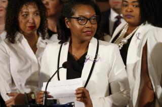 FILE – In this March 5, 2019 file photo, Ohio House minority leader Emilia Sykes delivers the Democrat's response to the Gov. Mike DeWine's State of the State address at the Ohio Statehouse in Columbus, Ohio. Sykes said Tuesday, Jan. 18, 2022 that she's running for Congress, setting up a likely face off in a potentially newly competitive northeast Ohio district against Trump-backed Republican Max Miller. (AP Photo/Paul Vernon, File)