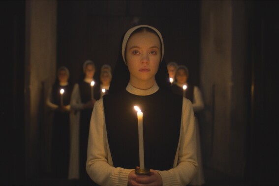 This image released by Neon shows Sydney Sweeney in a scene from the film "Immaculate." (Neon via AP)