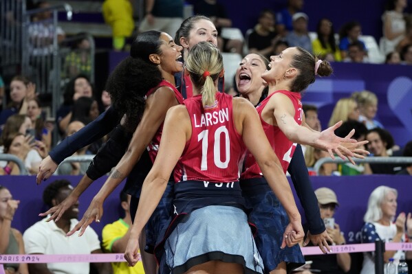 US women's volleyball team beats Brazil in semifinal thriller at 2024  Olympics | AP News