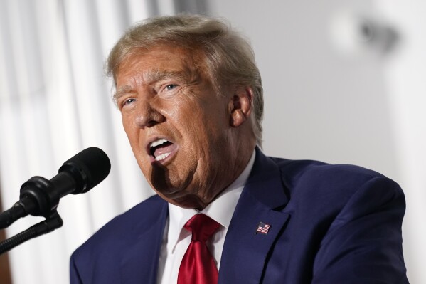 FILE - Former President Donald Trump speaks at Trump National Golf Club in Bedminster, N.J., Tuesday, June 13, 2023, after pleading not guilty in a Miami courtroom earlier in the day to dozens of felony counts that he hoarded classified documents and refused government demands to give them back. (AP Photo/Andrew Harnik, File)