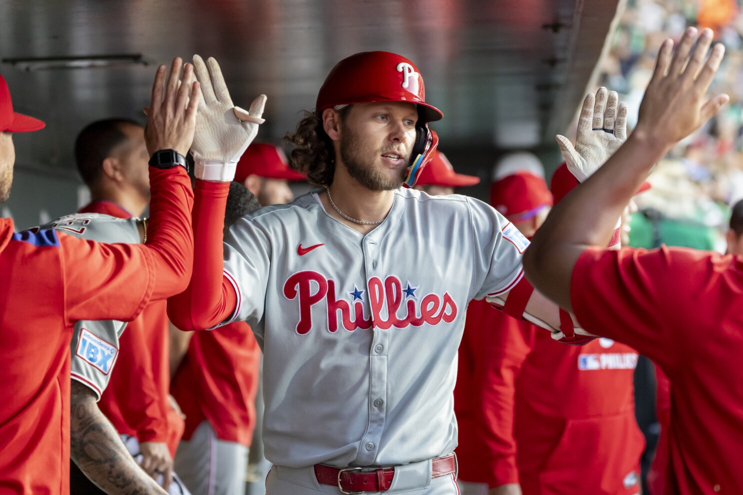 Schwarber hits 18th homer, go-ahead double as Phils win 9th in row and extend A's slide to 11 games