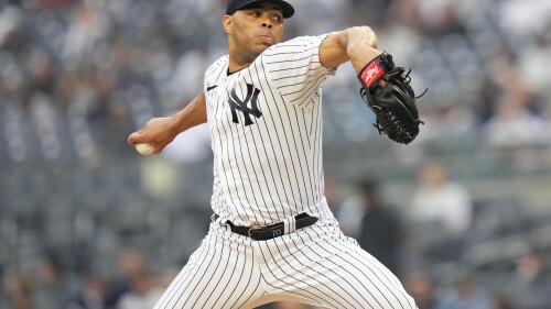 New York Yankees' Jimmy Cordero pitches during the sixth inning in the first baseball game of a doubleheader against the Chicago White Sox, Thursday, June 8, 2023, in New York. (AP Photo/Frank Franklin II)