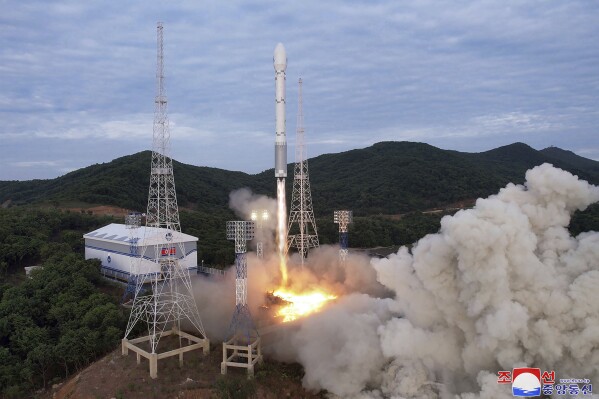 FILE - This photo provided by the North Korean government shows what it says a launch of the newly developed Chollima-1 rocket carrying the Malligyong-1 satellite at the Sohae Satellite Launching Ground on May 31, 2023. Independent journalists were not given access to cover the event depicted in this image distributed by the North Korean government. The content of this image is as provided and cannot be independently verified. Korean language watermark on image as provided by source reads: "KCNA" which is the abbreviation for Korean Central News Agency. (Korean Central News Agency/Korea News Service via AP, File)