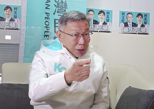 Ko Wen-je, Taiwan People's Party (TPP) presidential candidate, speaks during an interview with The Associated Press at his campaign office in Xiangshan District, southwest Hsinchu City, Taiwan, Thursday, Jan. 4, 2024. (AP Photo/Chiang Ying-ying)