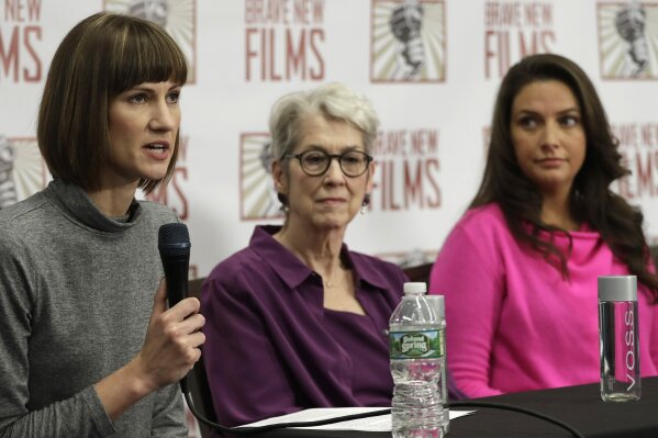 
              Rachel Crooks, left, Jessica Leeds, center, and Samantha Holvey attend a news conference, Monday, Dec. 11, 2017, in New York to discuss their accusations of sexual misconduct against Donald Trump. The women, who first shared their stories before the November 2016 election, called for a congressional investigation into Trump's alleged behavior. (AP Photo/Mark Lennihan)
            