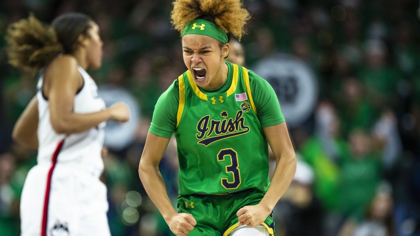 Hidalgo scores 29 as No. 8 Notre Dame holds off No. 2 UConn 79-68