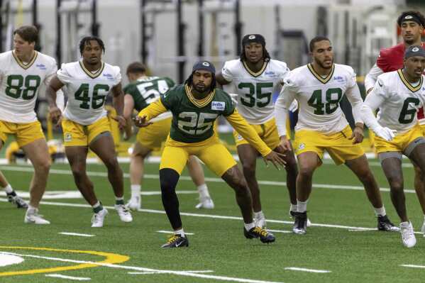 Green Bay Packers cornerback Keisean Nixon (25) during an NFL football practice Wednesday, May 28, 2025, in Green Bay, Wis. (AP Photo/Mike Roemer)