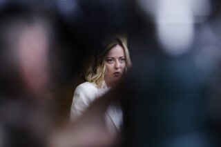 Primeiro-ministro da Itália, Giorgia Meloni, em coletiva de imprensa.