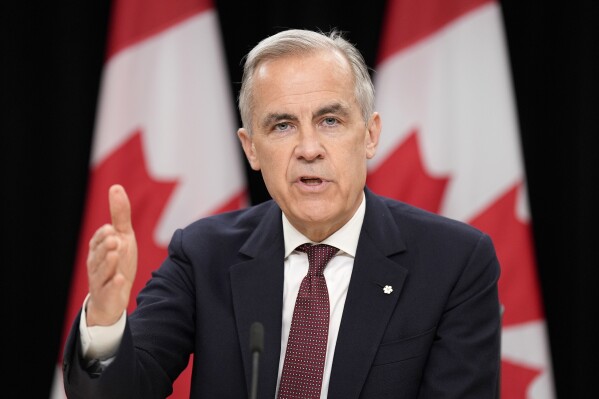 Prime Minister Mark Carney speaks during a news conference in Ottawa, Friday, May 2, 2025. (Adrian Wyld/The Canadian Press via AP)