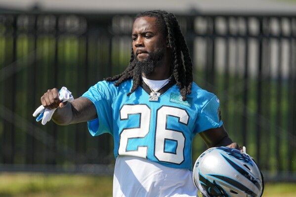 Carolina Panthers cornerback Donte Jackson arrives at the NFL football team's training camp on Wednesday, July 26, 2023, in Spartanburg, S.C. (AP Photo/Chris Carlson)