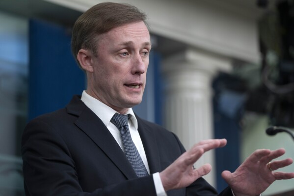 National Security Advisor Jake Sullivan speaks during a press briefing at the White House in Washington, Wednesday, Feb. 14, 2024. (AP Photo/Mark Schiefelbein)