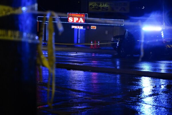 A massage parlor is seen after a shooting, late Tuesday, March 16, 2021, in Atlanta. Authorities say shootings at three Atlanta-area massage parlors have left several people dead, many of them women of Asian descent. (AP Photo/Brynn Anderson)
