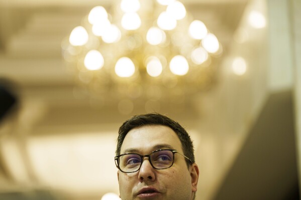 FILE -Czech Republic's Foreign Minister Jan Lipavsky speaks to journalists during joint press conference with Ukraine's Foreign Minister Andriiy Sybiha in Kyiv, Ukraine, Nov. 22, 2024. (AP Photo/Evgeniy Maloletka, File)