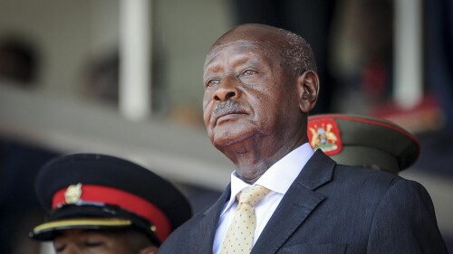 FILE - Uganda's President Yoweri Museveni attends the state funeral of Kenya's former president Daniel Arap Moi in Nairobi, Kenya on Feb. 11, 2020. Human rights violations including extrajudicial killings in Uganda in recent years have raised the concern of a panel of United Nations experts. Uganda's security forces face growing allegations of brutality in their encounters with perceived opponents of the government of President Yoweri Museveni. (AP Photo/John Muchucha, File)