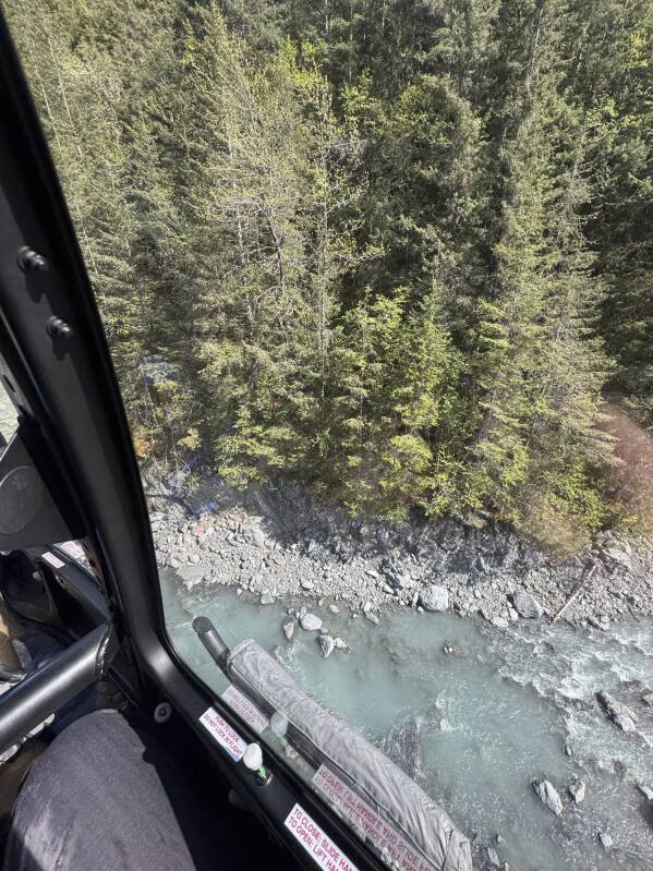 This May 24, 2025, photo shows the creek near Seward, Alaska, where Kell Morris was trapped under a 700 pound rock. (Jason Harrington/Seward Fire Department via AP)