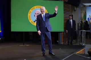 President Joe Biden waves as he leaves after speaking at Green River College, Friday, April 22, 2022, in Auburn, Wash. (AP Photo/Andrew Harnik)