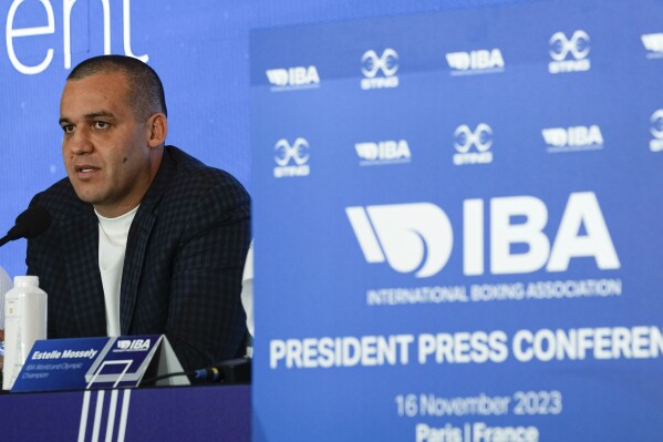 The Russian president of the International Boxing Association, Umar Kremlev, gives a press conference, in Paris, Thursday, Nov. 16, 2023. The long-standing rift and ongoing legal dispute between the International Olympic Committee and the boxing governing body it ousted this year is set to continue at Switzerland's supreme court. (AP Photo/Michel Euler)