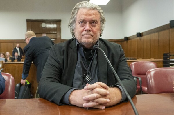 FILE - Steve Bannon appears in court in New York, Jan. 12, 2023. Bannon says he'll fight a judge's ruling Thursday, June 6, 2024, that he must report to prison by July 1 to serve his four-month sentence for defying a subpoena from the House committee that investigated the U.S. Capitol insurrection. (Steven Hirsch/New York Post via AP, Pool, File)