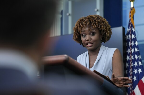 White House press secretary Karine Jean-Pierre speaks during the daily briefing at the White House in Washington, Wednesday, June 7, 2023. (AP Photo/Susan Walsh)