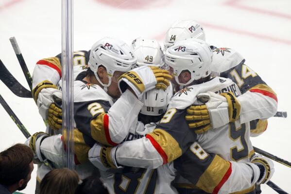 Golden Knights player William Karlsson greets the crowd after