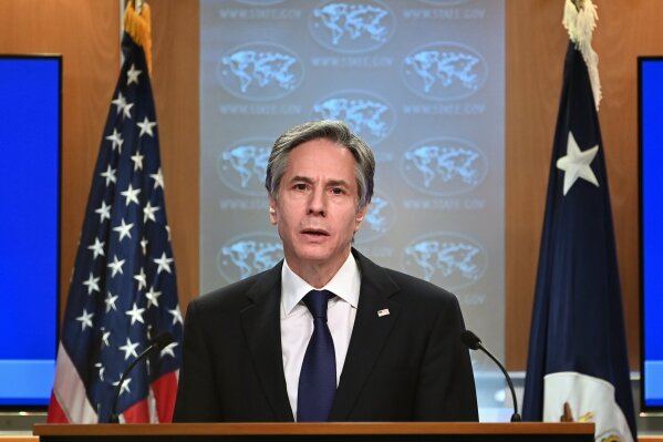 Secretary of State Antony Blinken speaks about the release of the '2020 Country Reports on Human Rights Practices,' at the State Department in Washington, Tuesday, March 30, 2021. (Mandel Ngan/Pool via AP)