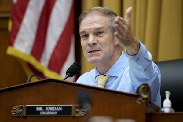 Rep. Jim Jordan, R-Ohio, speaks during a House Judiciary subcommittee hearing on what Republicans say is the politicization of the FBI and Justice Department and attacks on American civil liberties on Capitol Hill in Washington, Thursday, July 20, 2023. (AP Photo/Patrick Semansky)