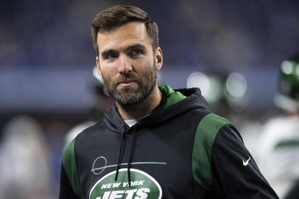 FILE - New York Jets quarterback Joe Flacco (19) walks on the field before an NFL football game against the Indianapolis Colts, Thursday, Nov. 4, 2021, in Indianapolis. Flacco will start at quarterback for the New York Jets on Sunday at home against the Miami Dolphins. Coach Robert Saleh made the surprising announcement Wednesday, Nov. 17, as the team decided to go with the 36-year-old veteran over Mike White, who started the last three games in place of the injured Zach Wilson. (AP Photo/Zach Bolinger, File)
