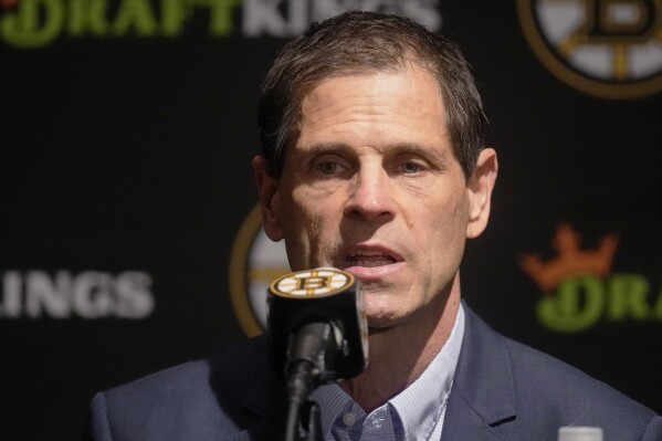 Boston Bruins general manager Don Sweeney answers a reporter's question, Monday, Sept. 30, 2024, in Boston. (AP Photo/Charles Krupa, File)