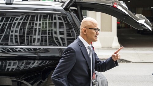 Microsoft CEO Satya Nadella arrives at the Phillip Burton Federal Building and U.S. Courthouse in San Francisco, on Wednesday, June 28, 2023. Microsoft is defending the company's proposed $69 billion takeover of video game maker Activision Blizzard as federal regulators seek to block the deal. (AP Photo/Noah Berger)