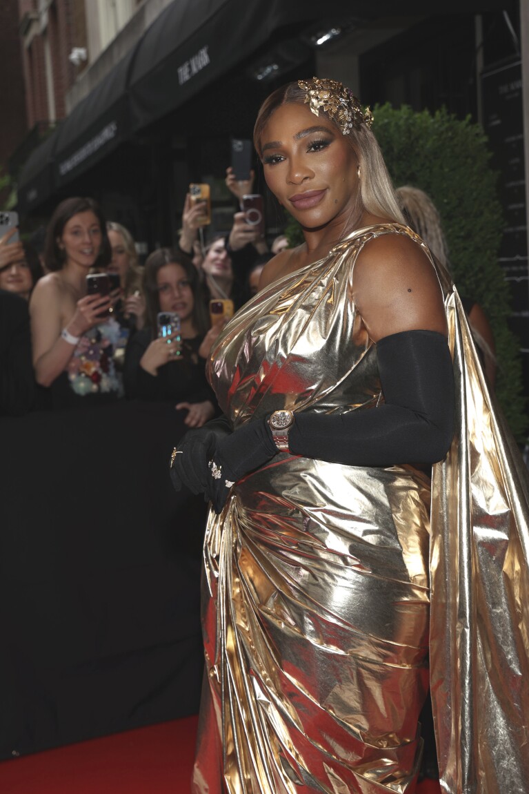 Serena Williams departs The Mark Hotel prior to attending The Metropolitan Museum of Art's Costume Institute benefit gala celebrating the opening of "Sleeping Beauties: Reawakening Fashion" on Monday, May 6, 2024, in New York. (Photo by CJ Rivera/Invision/AP)