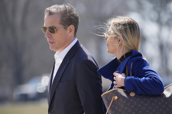 Hunter Biden and is wife Melissa, arrive with President Biden on Air Force One, Friday, March 29, 2024, at Andrews Air Force Base, Md. President Biden is returning from New York after a fundraiser. (AP Photo/Alex Brandon)