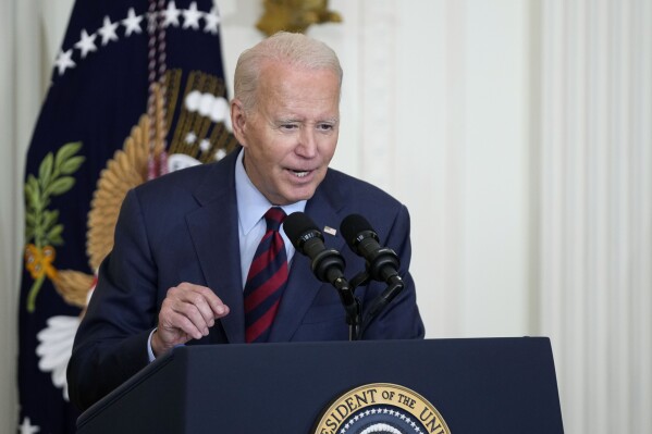 President Joe Biden speaks about lowering health care costs, Friday, July 7, 2023, in the East Room of the White House in Washington. (AP Photo/Patrick Semansky)