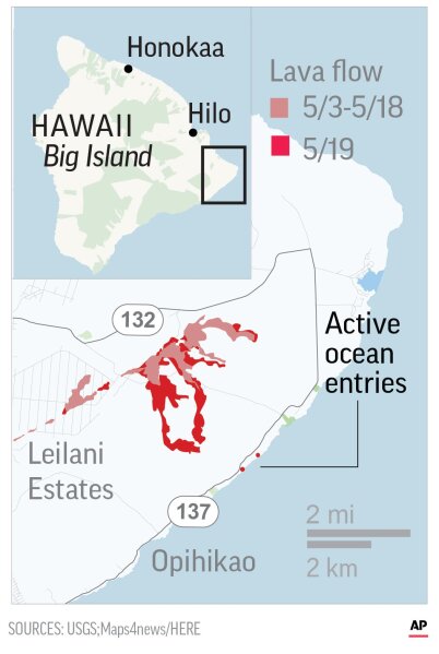 Molten rock from Kilauea volcano poured into the ocean.